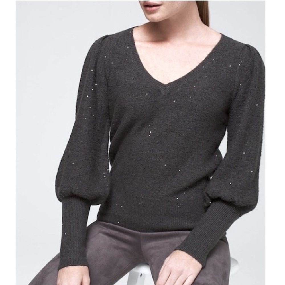 WHBM TEXTURED SEQUIN V-NECK SWEATER